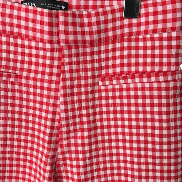 ZARA red/white mini gingham print trousers size small - Picture 9 of 12